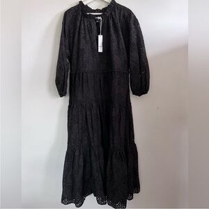 Chico's black midi dress tiered ruffle eyelet